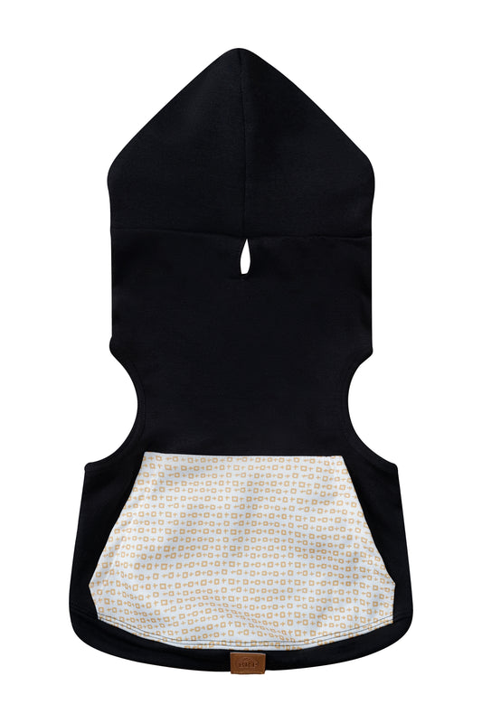 Saco con capucha negro con estampado de cruces